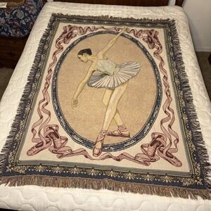 Ballerina Tapestry Throw Woven Cotton Made in USA 62"x43" FLAW